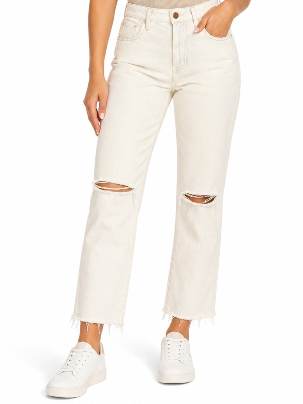 Universal Thread Vintage Straight High Rise Distressed Ivory Jeans. Size 12